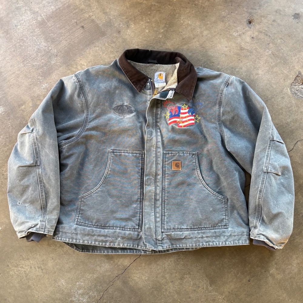 Vintage Carhartt Detroit Jacket 2XL Tall Distressed Workwear Eagle Lightning V8